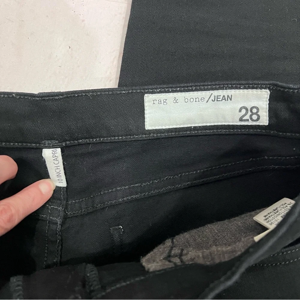 Rag & Bone Black High Rise Capri Black Wash Hampton Raw Step Hem Crop Jeans